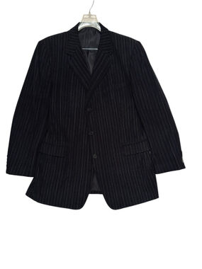 Zagato Mens 44L Black Corduroy Sports Coat Cotton Jacket Silky Polyester Lining